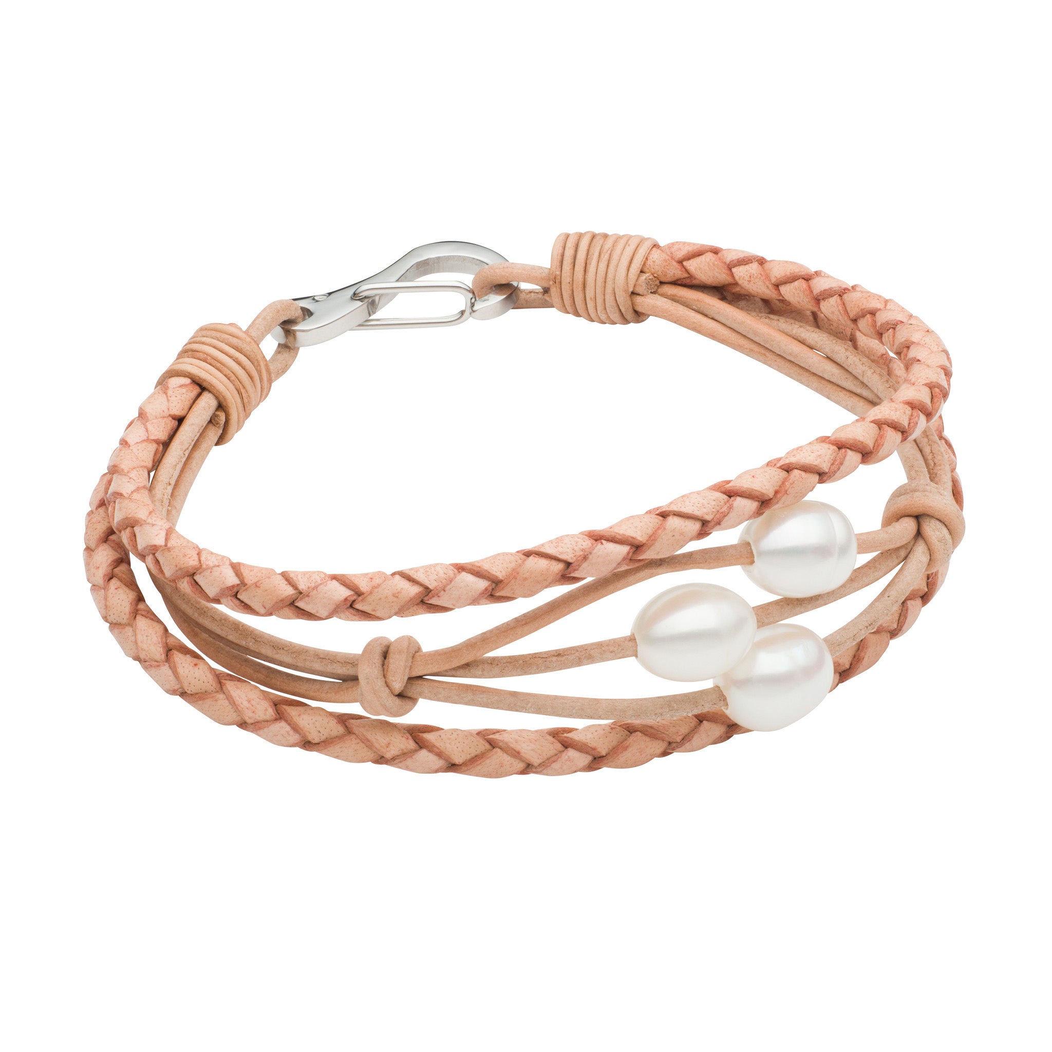 Tan Braided Leather & Freshwater Pearl Scatter Bracelet – Pearls