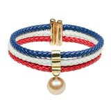 3 Strand Italian Leather Bracelet with South Sea Pearl