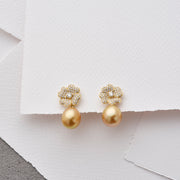 Golden South Sea Diamond Flower Earrings