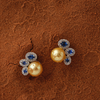Golden Pearl & Sapphire Cluster Earrings