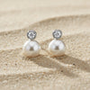 Bezel-Set White South Sea Pearl Earrings with Diamonds