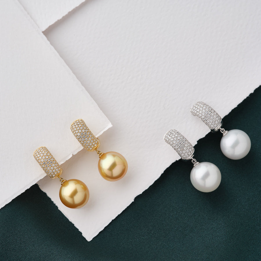 Golden South Sea & Diamond Hoop Earrings