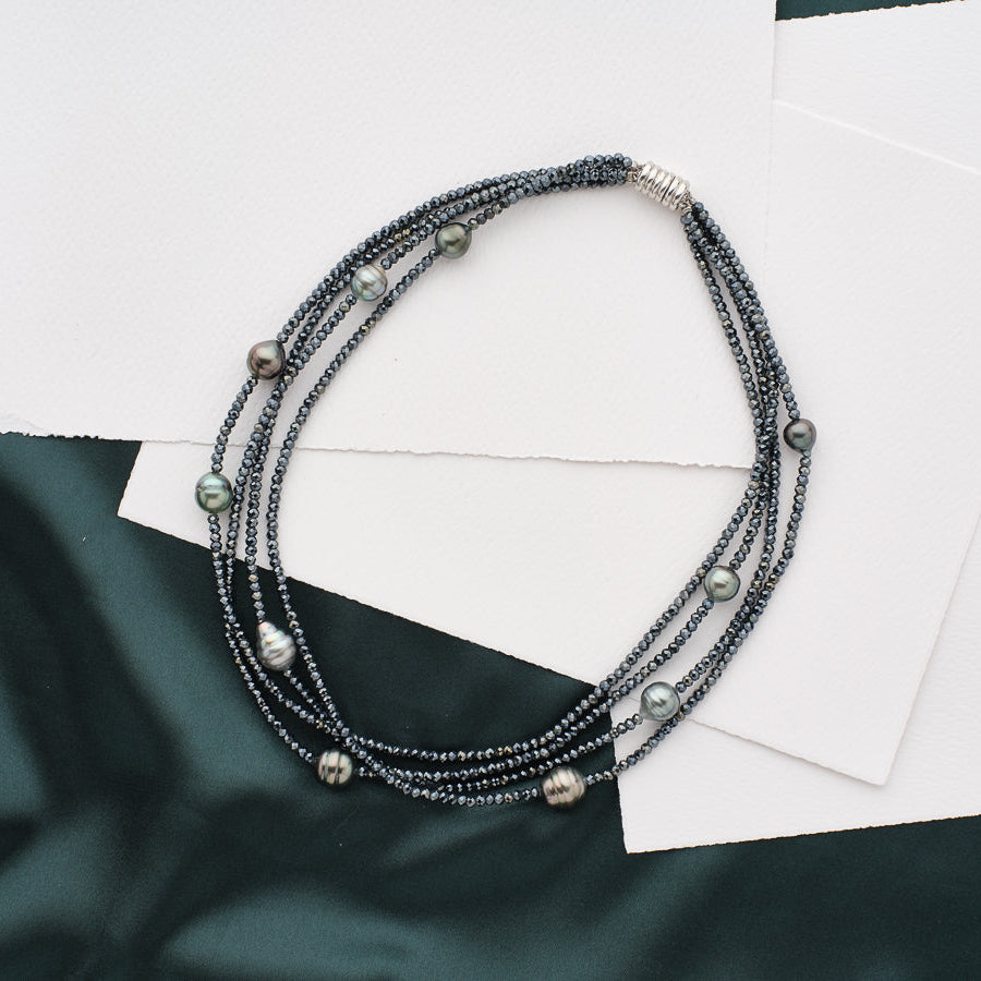 Navy Spinel & Tahitian Multi-Strand Necklace