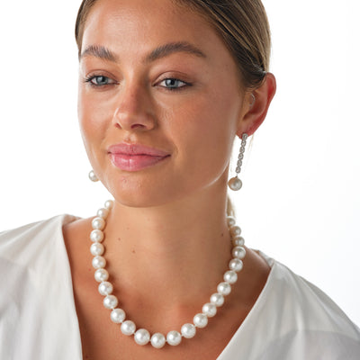 South Sea Pearl & Baguette Diamond Earrings