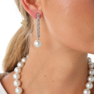 South Sea Pearl & Baguette Diamond Earrings