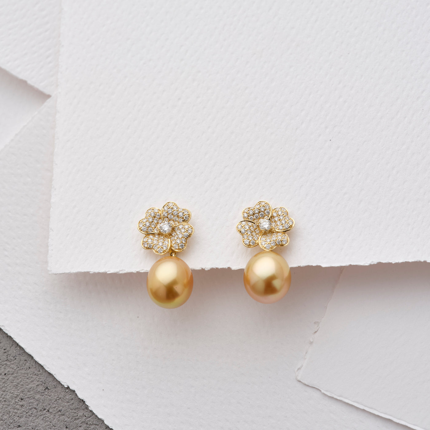 Golden South Sea Diamond Flower Earrings