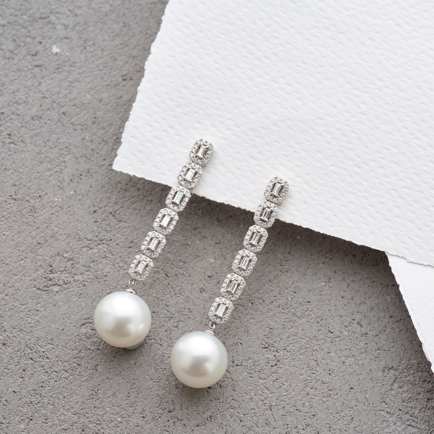 South Sea Pearl & Baguette Diamond Earrings