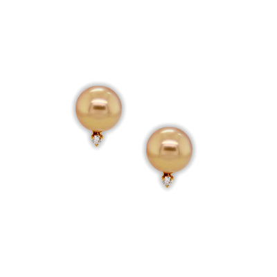 Large Golden Pearl Diamond Studs