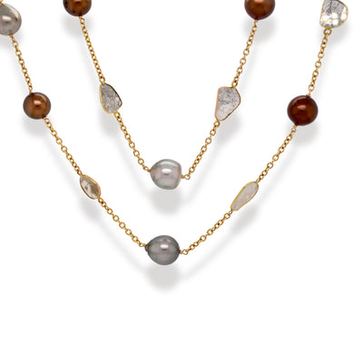Diamond Slice and Chocolate Tahitian Pearl Necklace