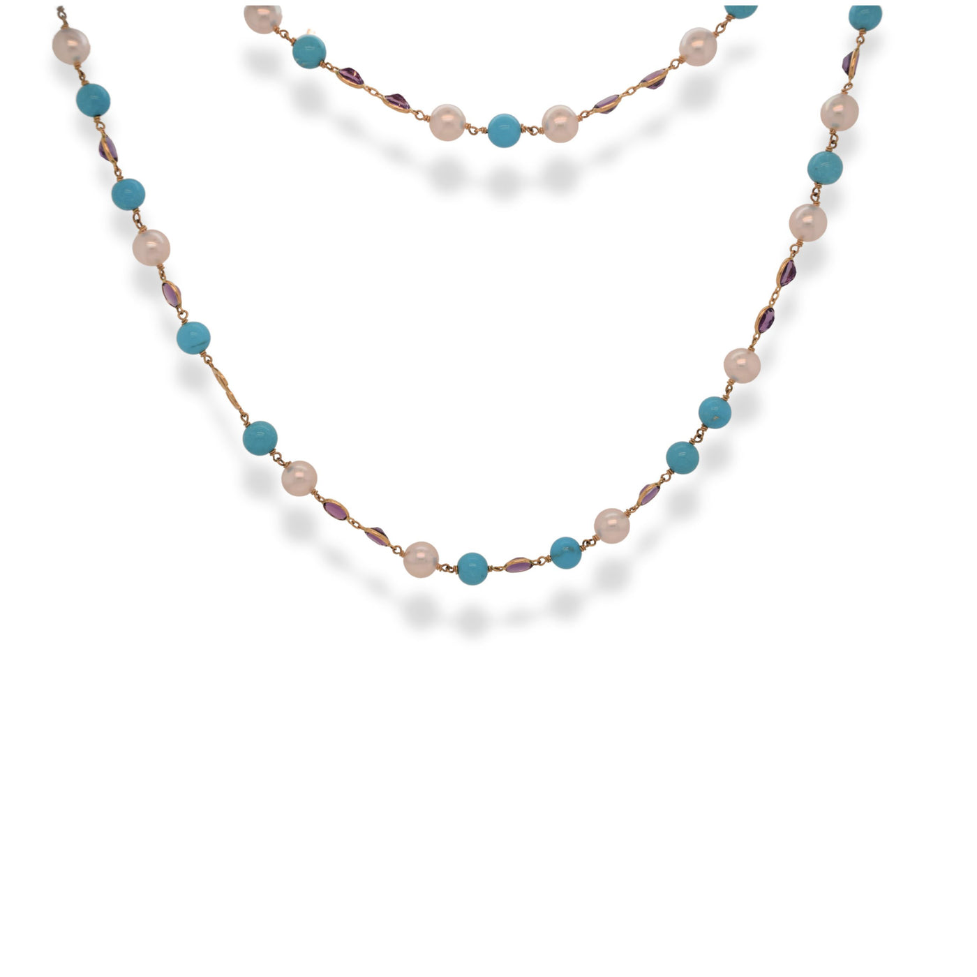 Akoya Pearl Amethyst & Turquoise Necklace