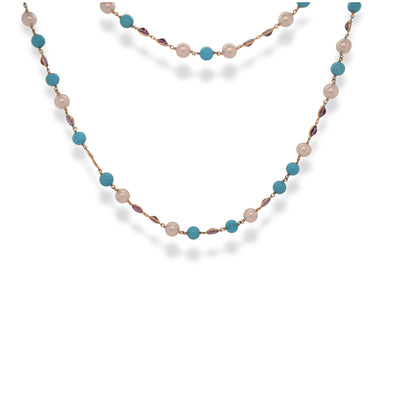 Akoya Pearl Amethyst & Turquoise Necklace