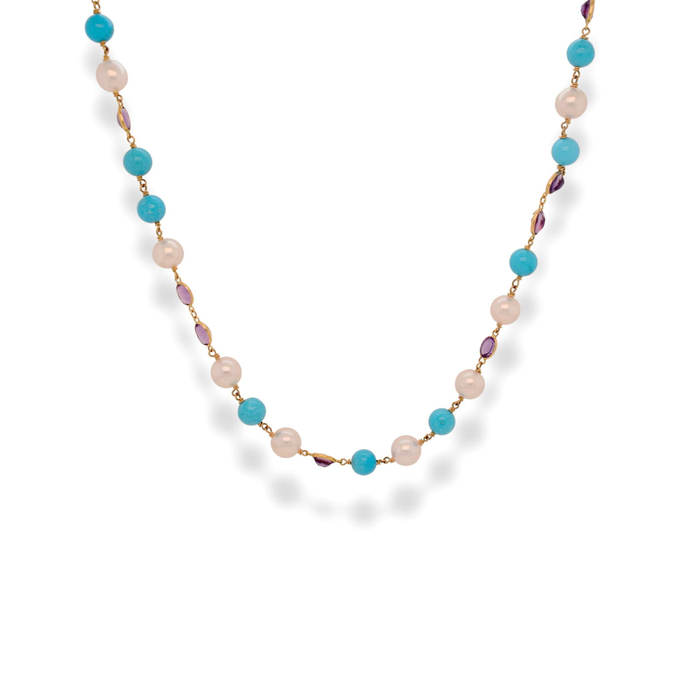 Akoya Pearl Amethyst & Turquoise Necklace