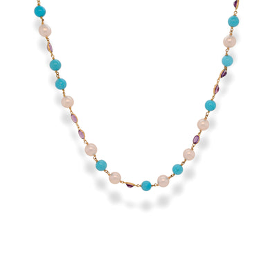 Akoya Pearl Amethyst & Turquoise Necklace