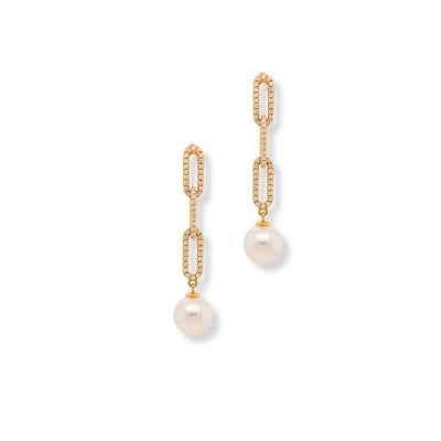 Pearl & Diamond Link Earrings
