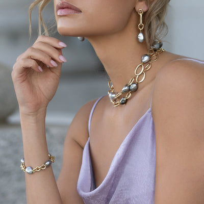Stunning Tahitian Keshi Pearls and 18K Yellow Gold Amalfi Collection Bracelet and Necklace, sold seperately.