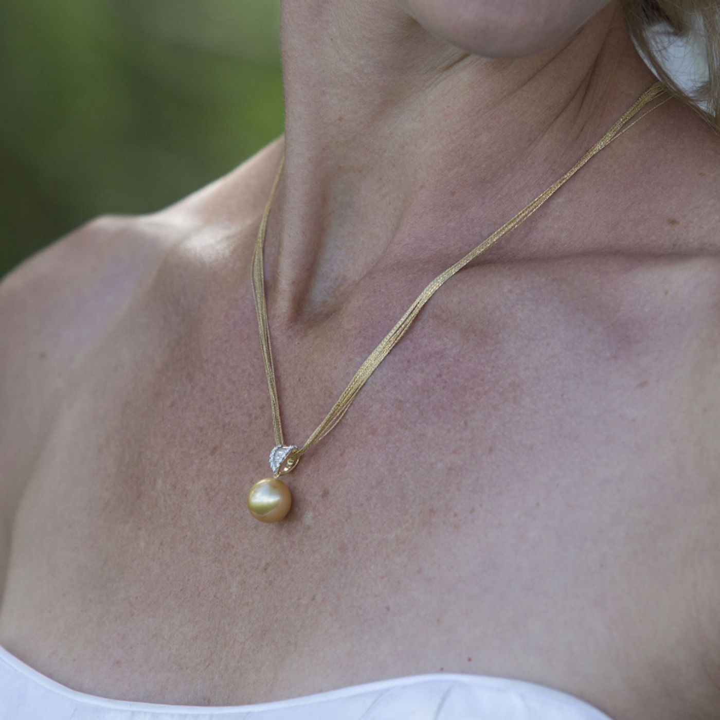 Golden Diamond Waterfall Pendant – Pearls By Shari - Main Image