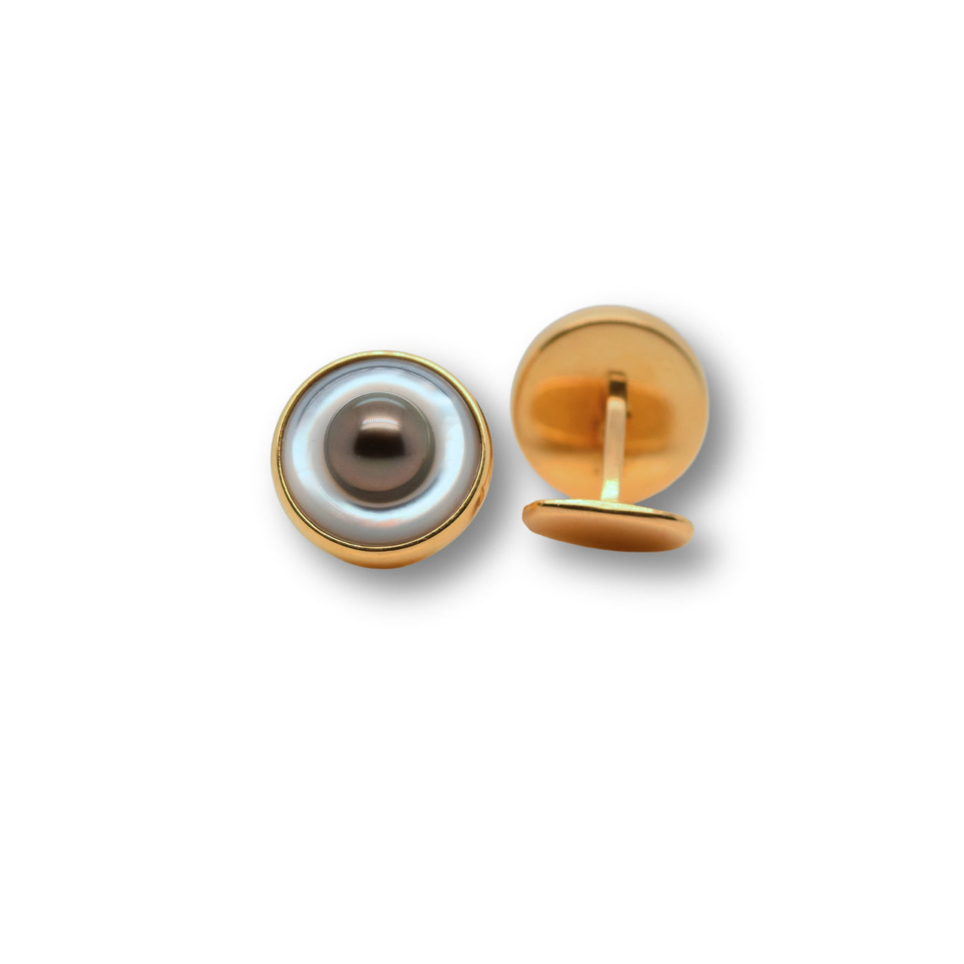 Elegant Tahitian Pearl Cufflinks | 18K Gold & Mother of Pearl

Refined and timeless, these Tahitian pearl cufflinks in 18K gold with mother-of-pearl inlay are the perfect accessory for the modern gentleman. Elevate any suit with the sophistication of South Sea luxury.