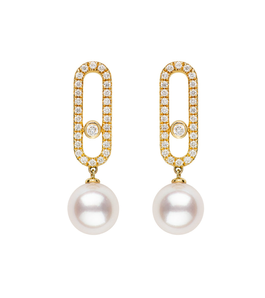 Akoya & Diamond Link Earrings