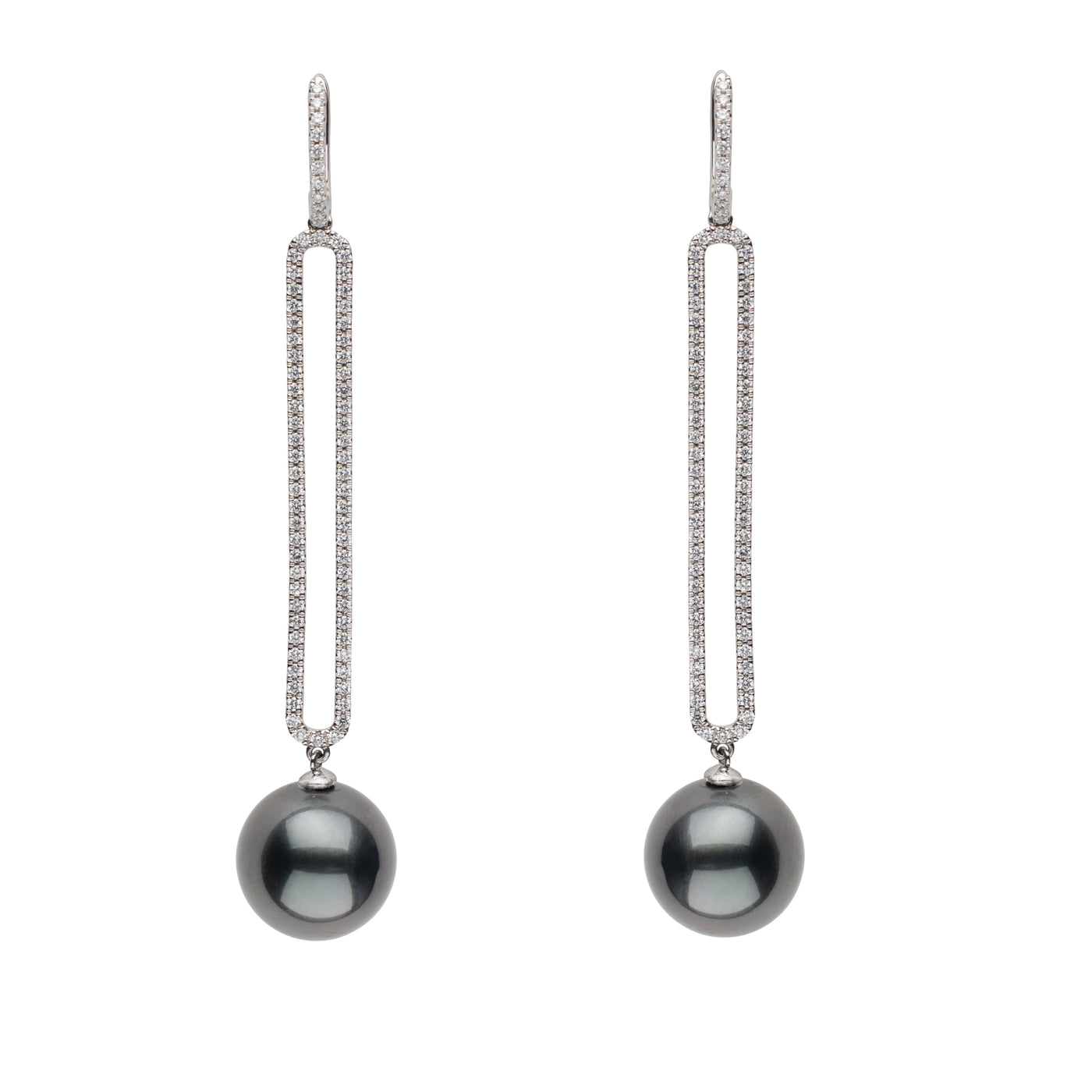 Tahitian Pearl & Diamond Long Bar Earrings