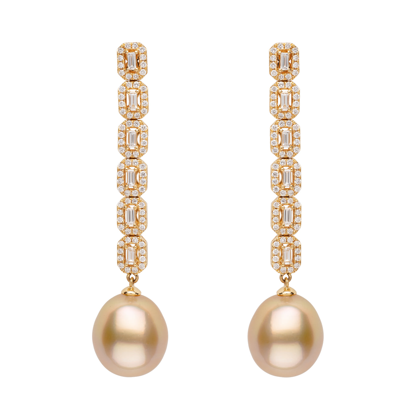 Golden South Sea Pearl & Diamond Long Earrings