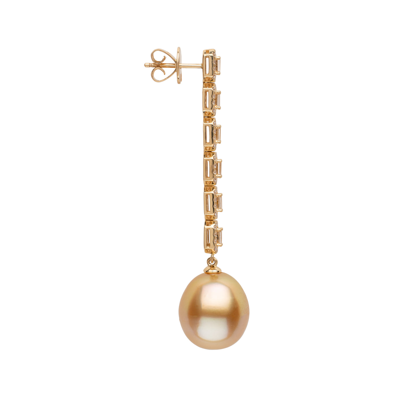 Golden South Sea Pearl & Diamond Long Earrings