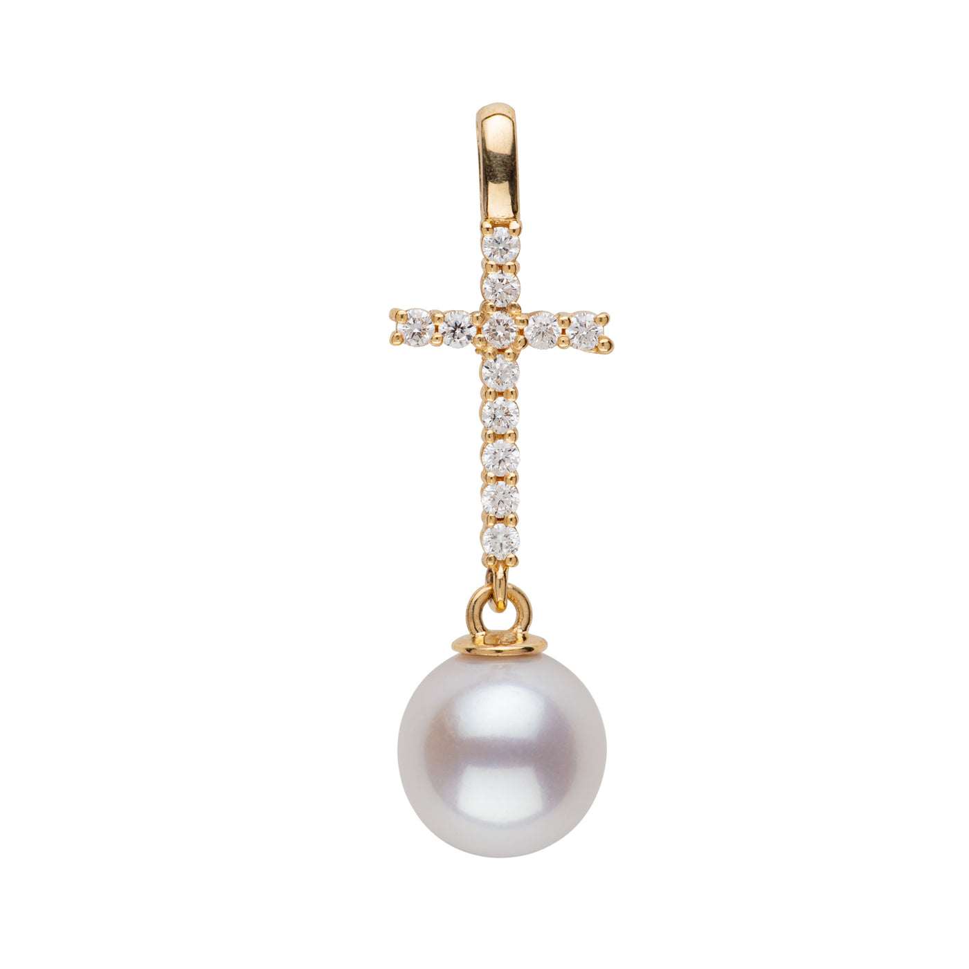 Freshwater Pearl & Diamond Cross Pendant