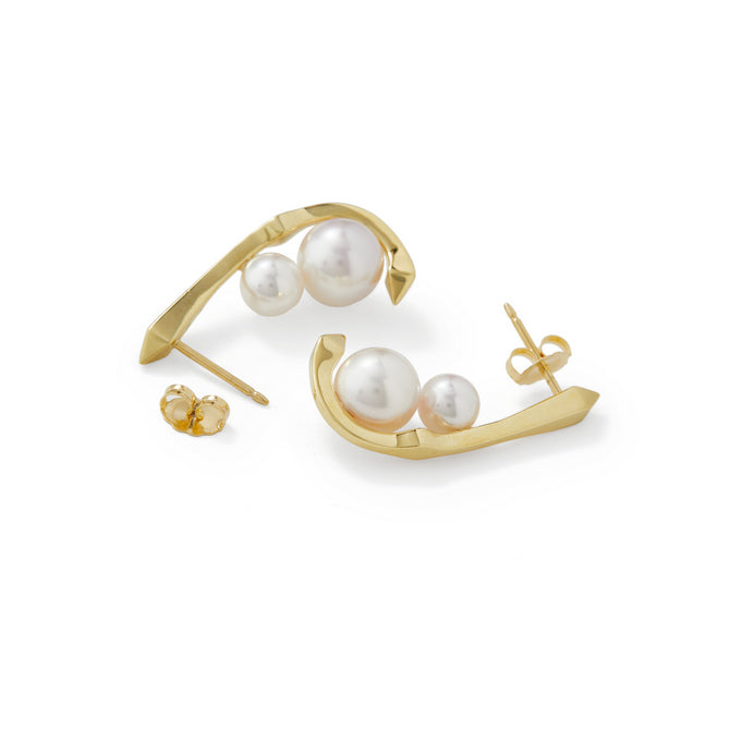 Double Akoya Pearl Curl Earrings