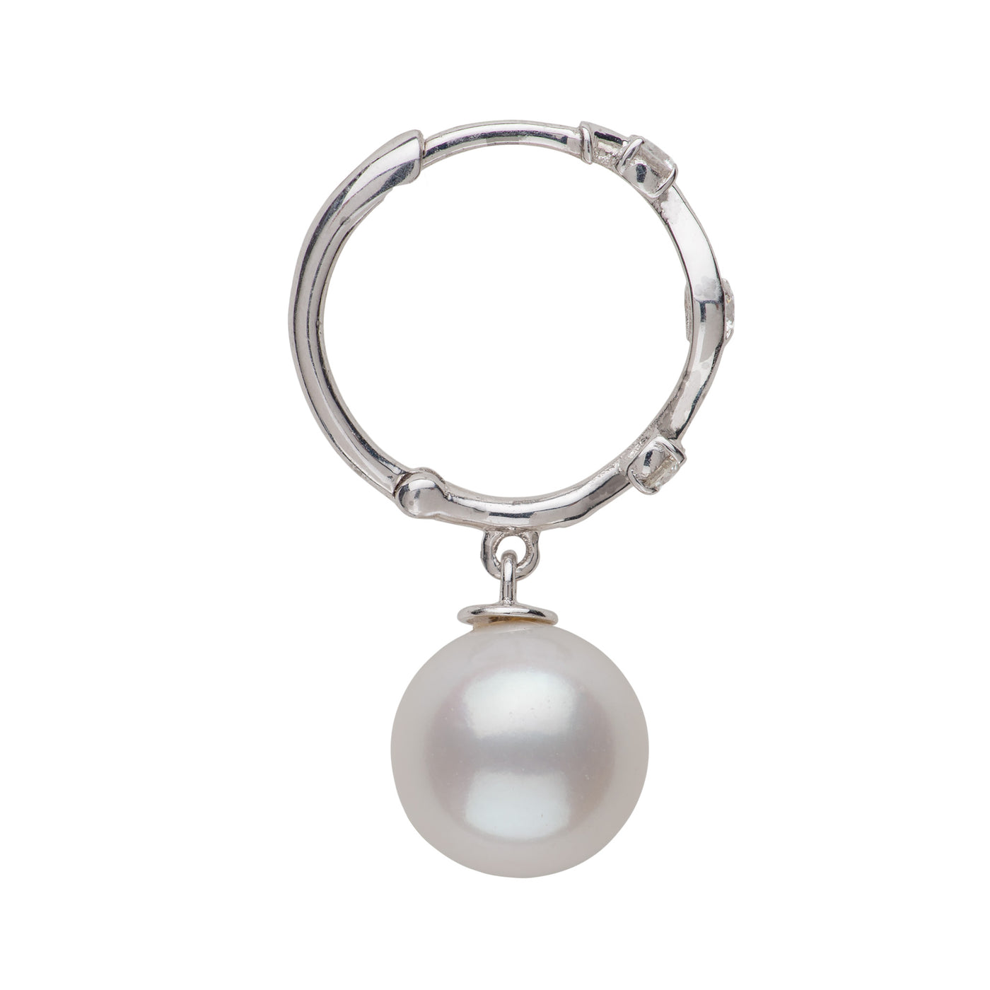 Freshwater Pearl & Three Diamond Hoop Earrings