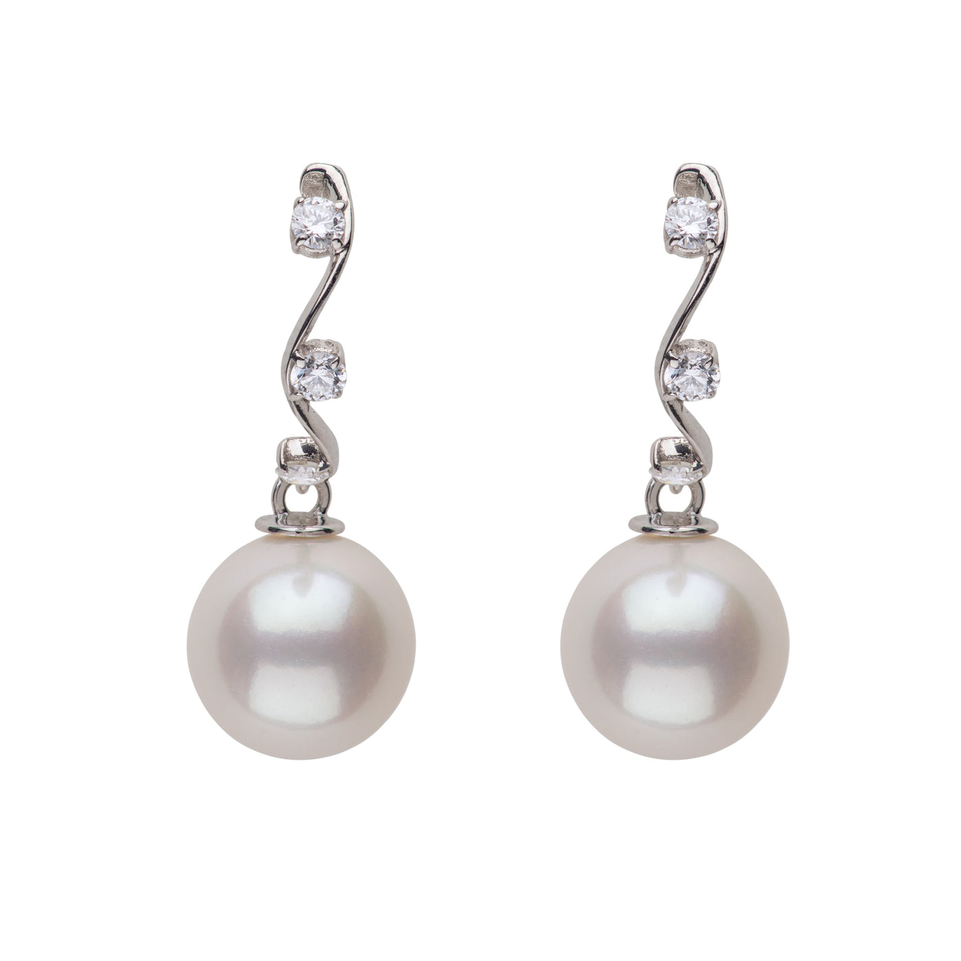 Freshwater Pearl & Three Diamond Hoop Earrings