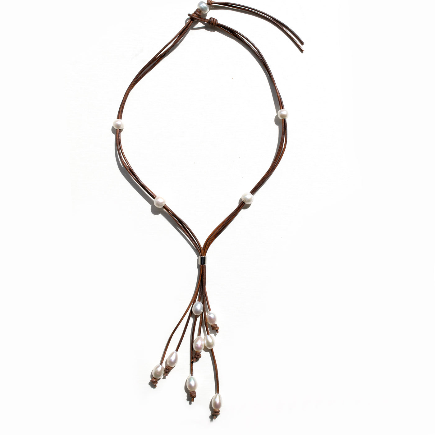 A perfect blend of western style and versatility with our Freshwater Pearls and Bolo Necklaces. Designed for everyday wear, brown, blue or black leather.