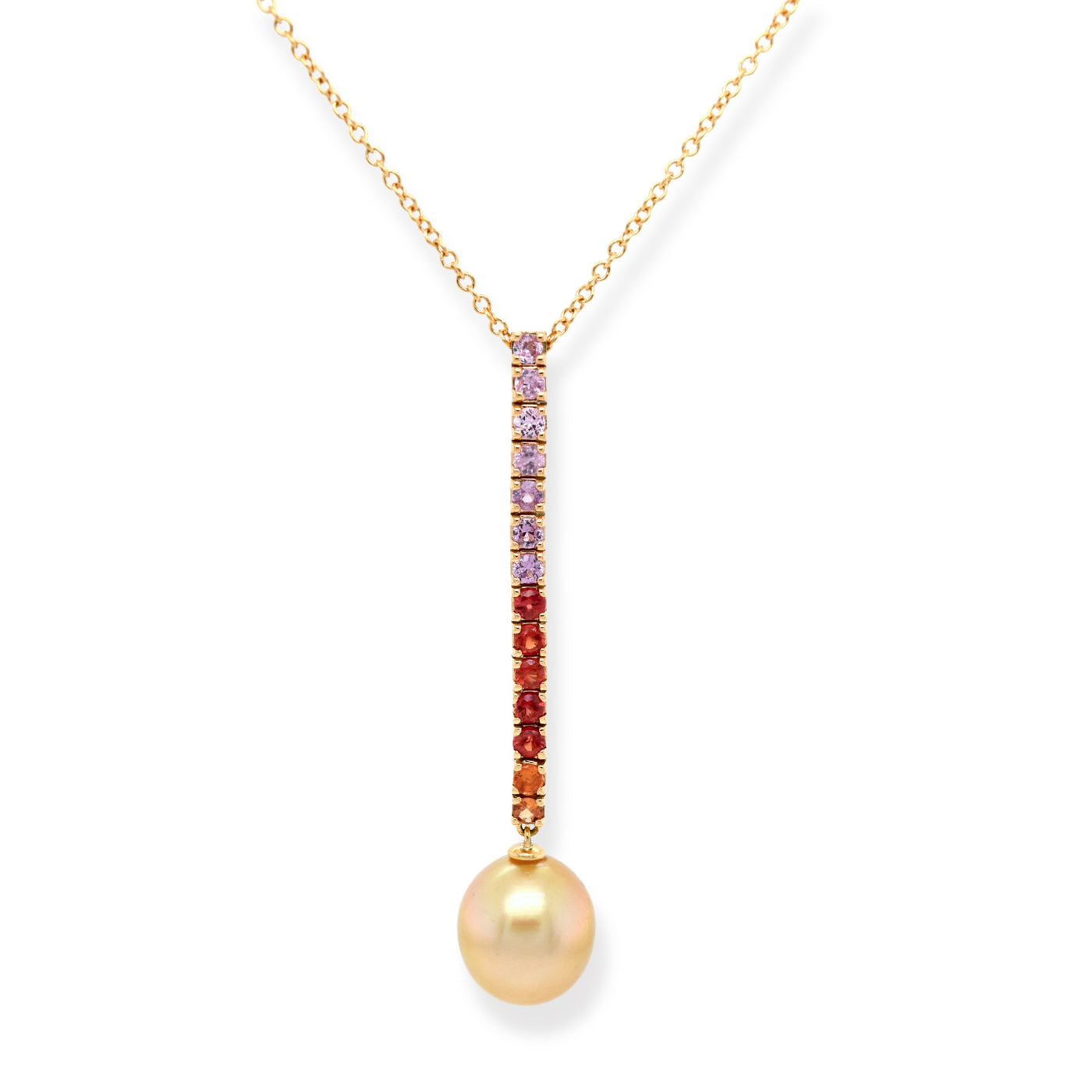 Multi Color Sapphires, Golden south sea pearl 18K Gold pendant Necklace. 