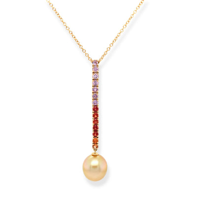 Multi Color Sapphires, Golden south sea pearl 18K Gold pendant Necklace. 
