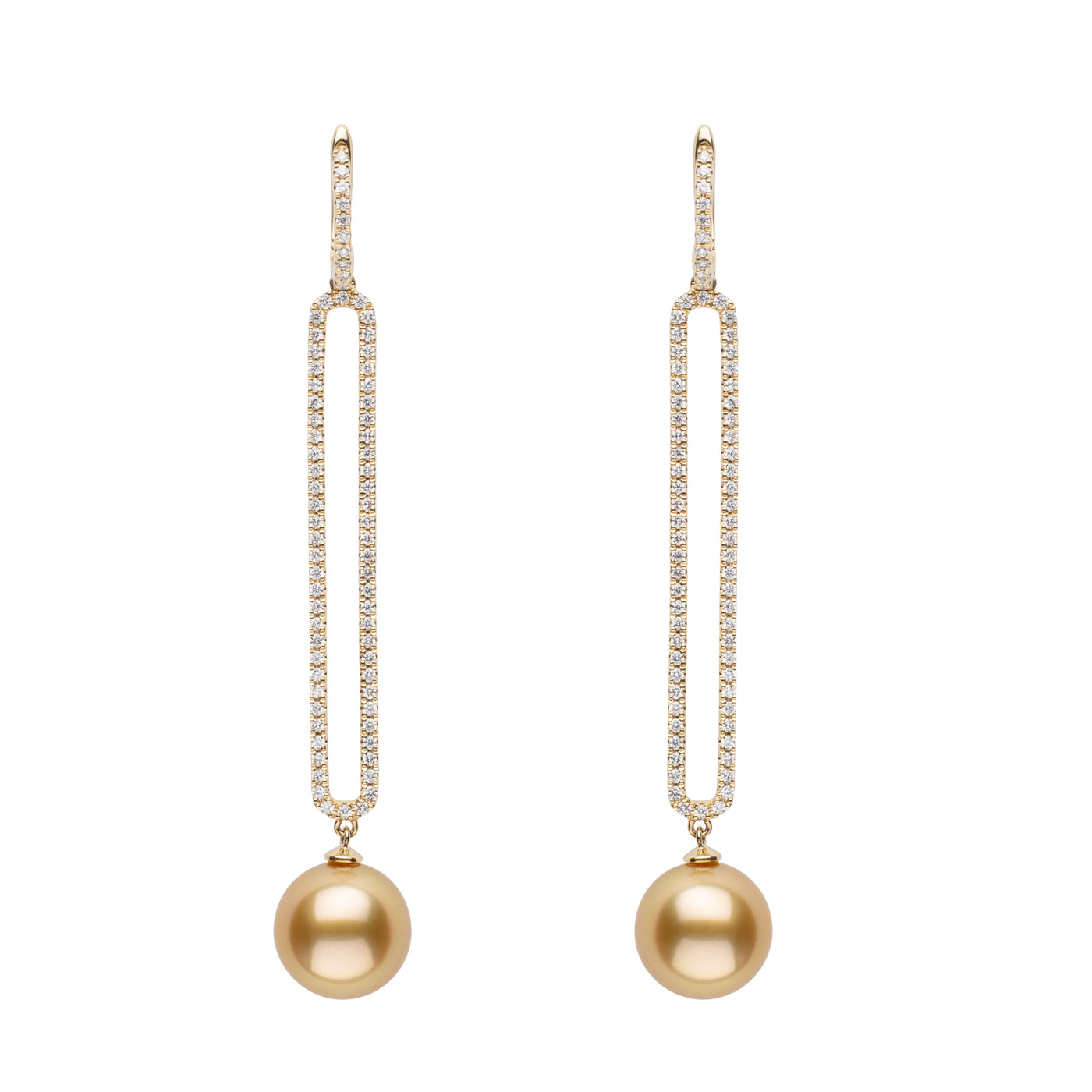 The beautiful golden pearls paired with sparkling diamonds create a stunning and luxurious combination. With almost a carat of diamonds and 11.7 mm pearls, these earrings are the perfect choice for any occasion.