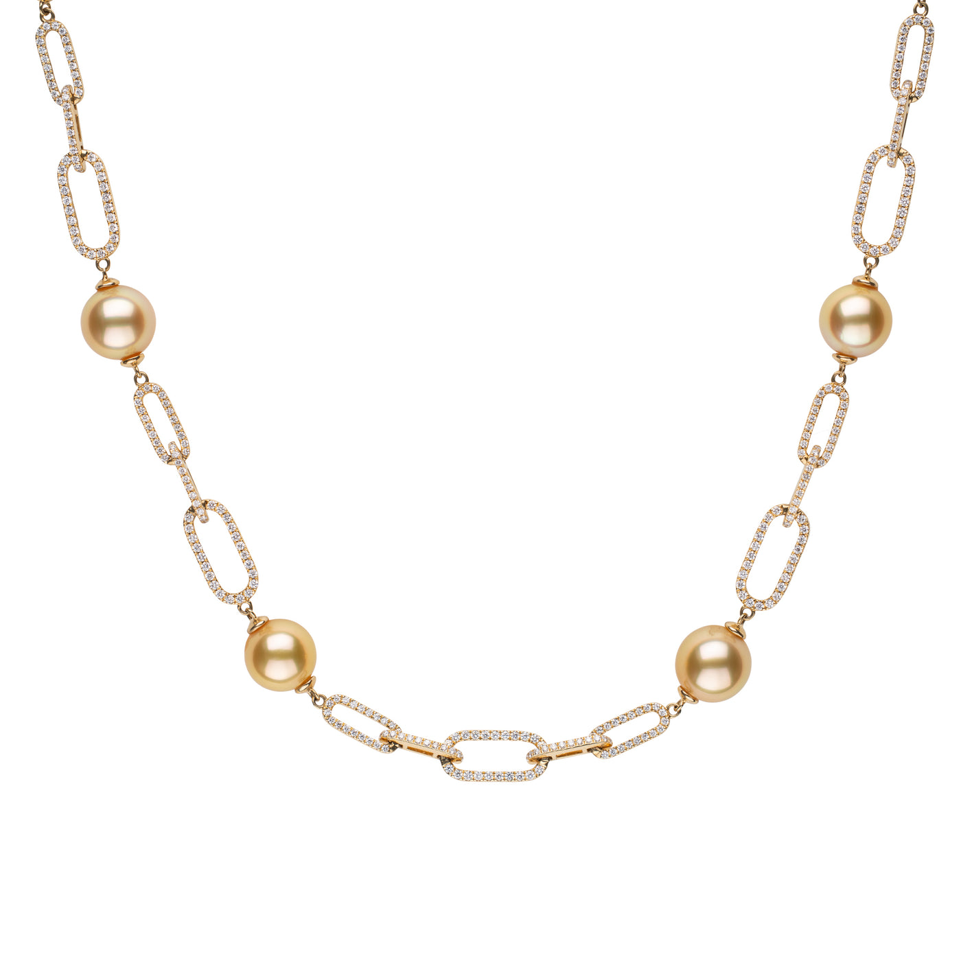 Stunning Paperclip Diamond Necklace with Golden South Sea Pearls! Embrace modern elegance with this trendy chain design.