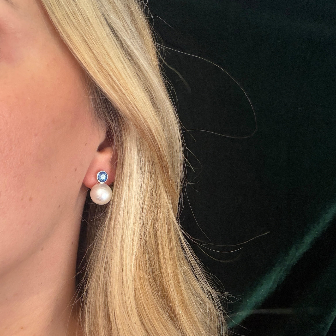 Sapphire Crowned Pearl Studs