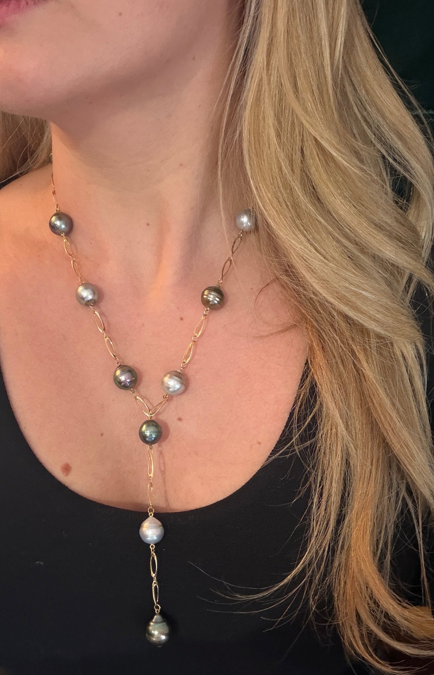 Tahitian Drop & Oval Chain Necklace