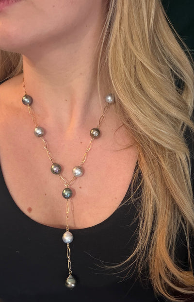 Tahitian Drop & Oval Chain Necklace