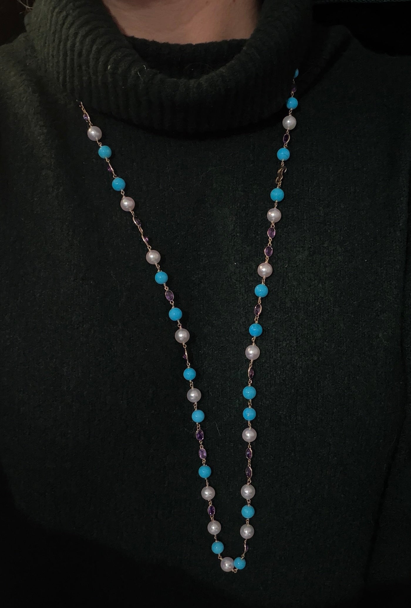 Akoya Pearl Amethyst & Turquoise Necklace