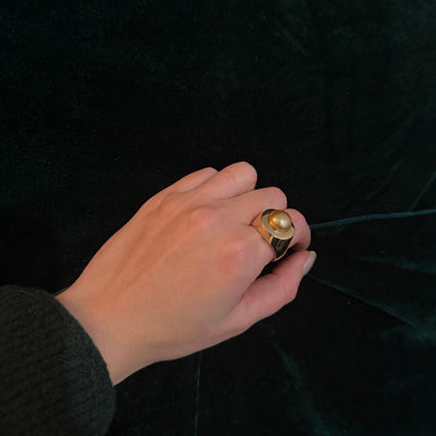 Unisex Golden South Sea Pearl Dome Ring