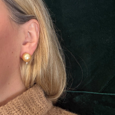 Large Golden Pearl Diamond Studs