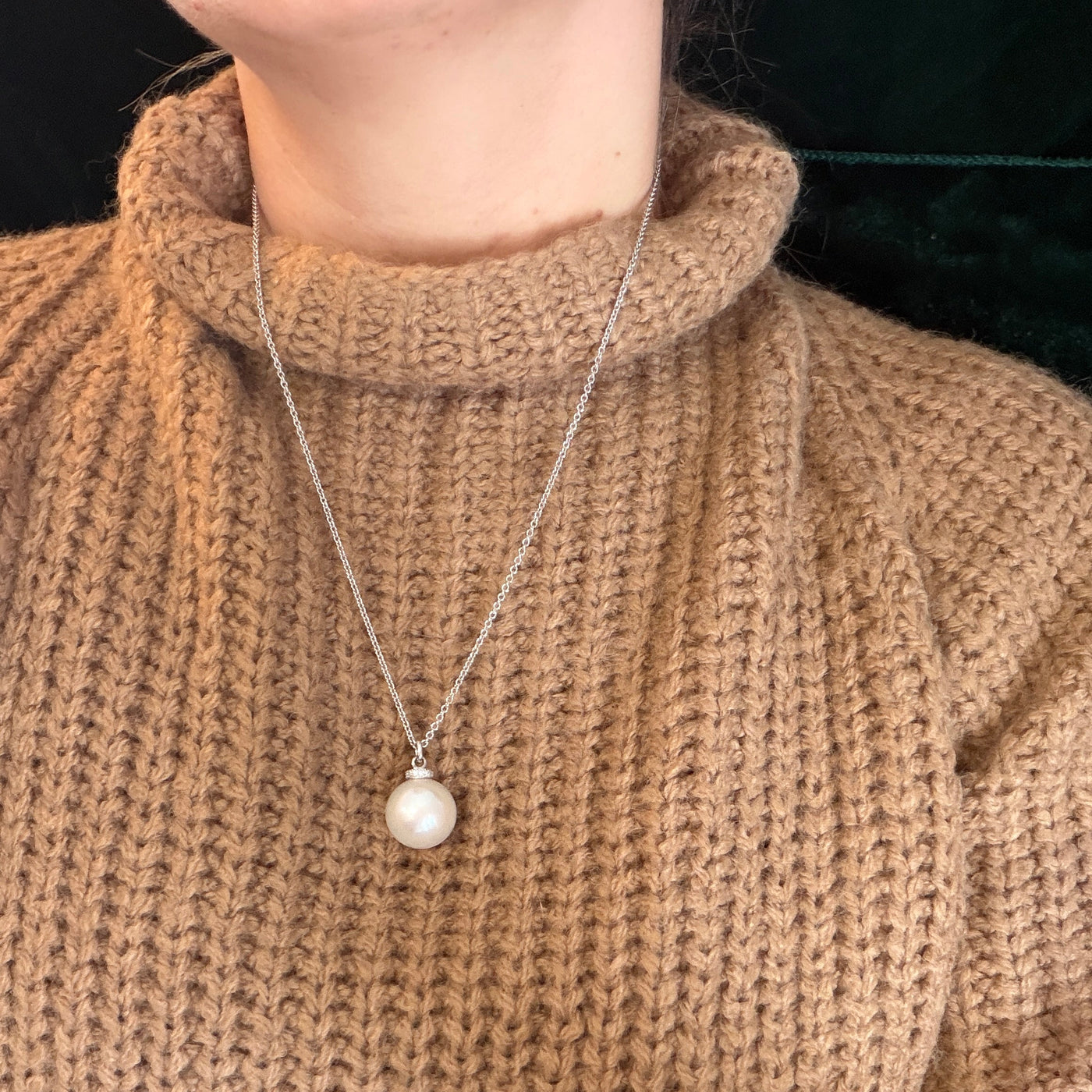 Large White Pearl Diamond Pendant