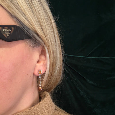 Citrine and Chocolate Freshwater Pearl Earrings