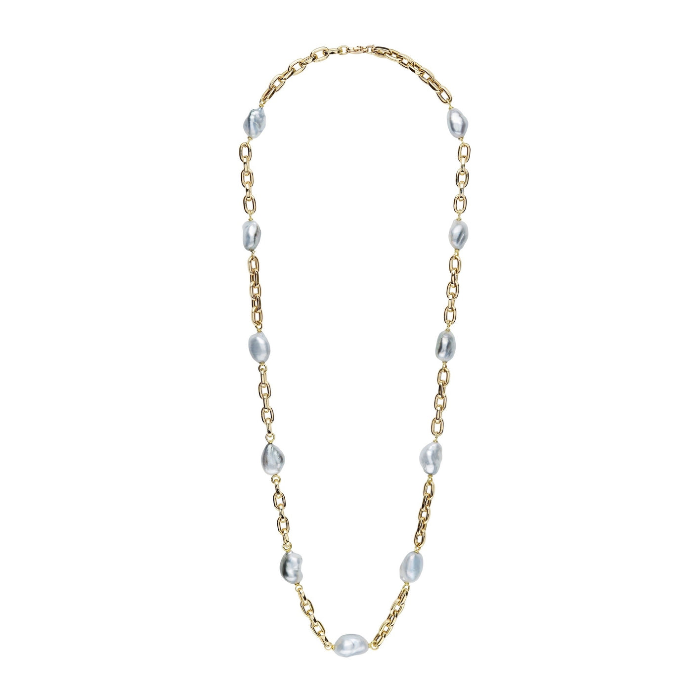 Tahitian Keshi Pearl Paperclip Chain Necklace
