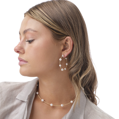 Multi-Pearl Sparkle Bangle Hoop Earrings