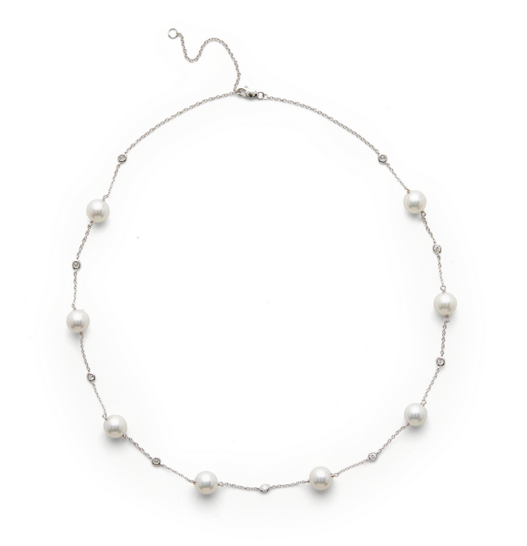 Petite Pearl & Diamond Station Necklace