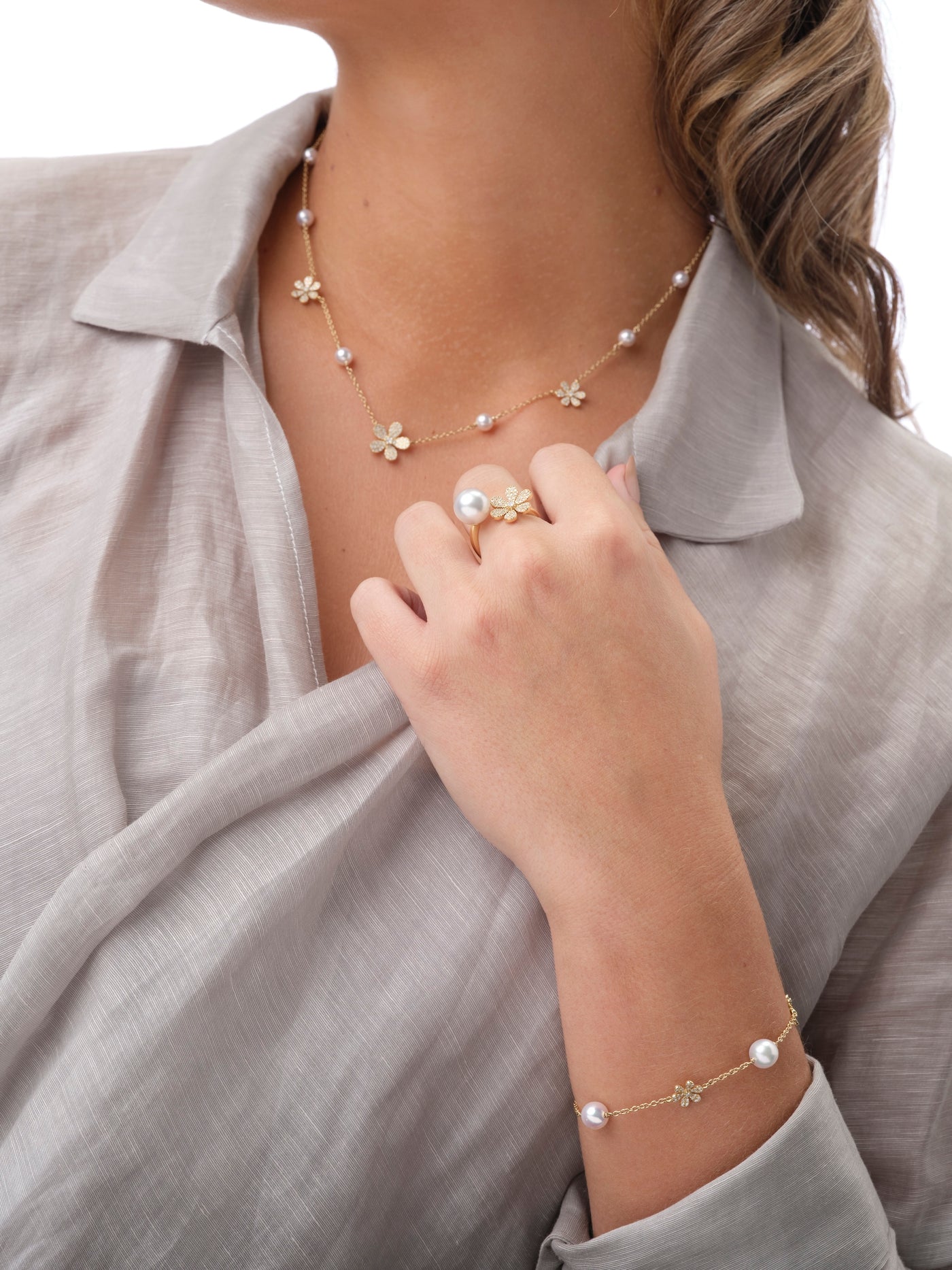 Petite Pearl & Multi-Flower Necklace