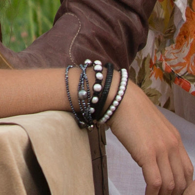 Nylon Bracelet with Freshwater Pearls