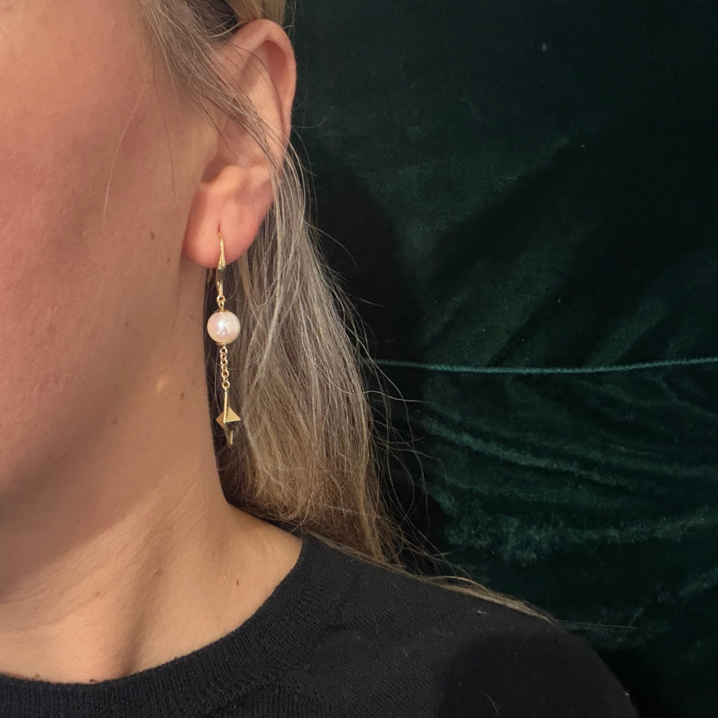 Akoya Pyramid Dangle Earrings