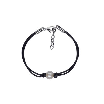 Single-Pearl & Leather Bracelet