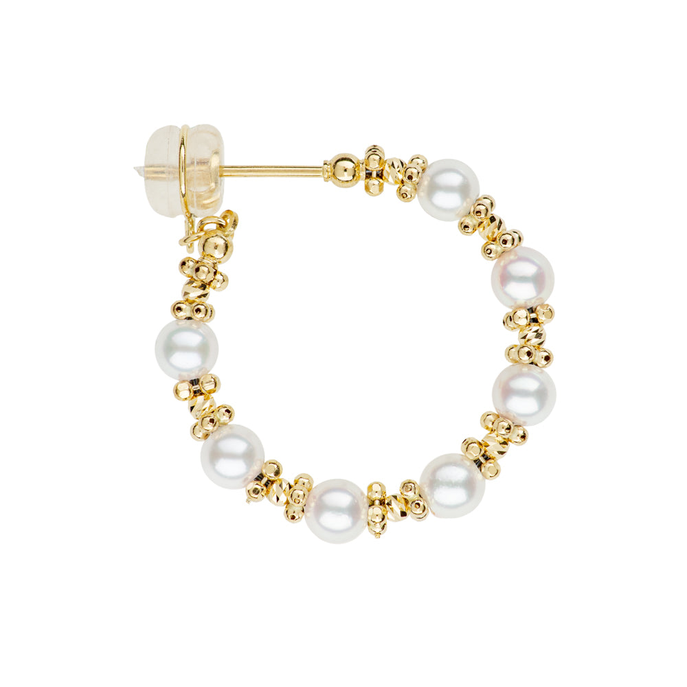 Petite Hoops with Akoya Pearls with smooth & faceted 18KY gold embellishments.